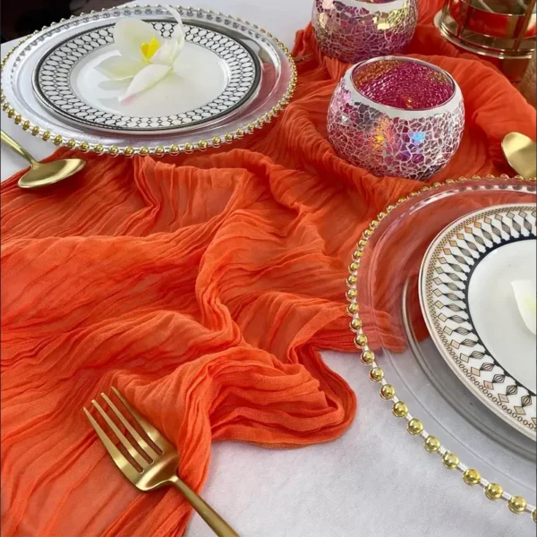 1PCS Orange Cheese Table Runner Gauze Translucent Table Runner Boho Table Decorations For Wedding Decora Holiday Party Décor - Image 2