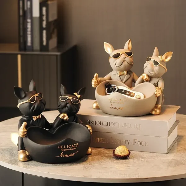 Lovers Bulldog Statue with Bowl Storage Box For Keys Jewelry French Bulldog Figurine Resin Home Décor Table Decoration Sulpture - Image 3