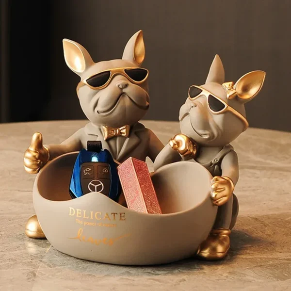 Lovers Bulldog Statue with Bowl Storage Box For Keys Jewelry French Bulldog Figurine Resin Home Décor Table Decoration Sulpture - Image 4