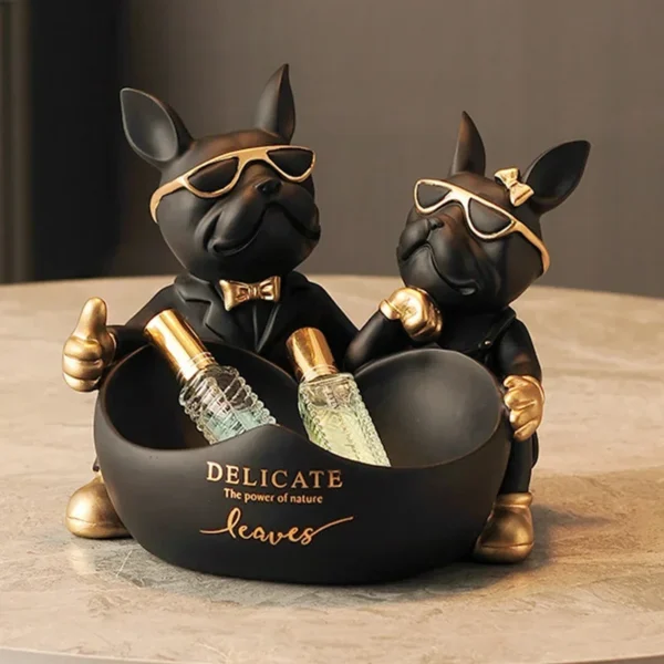 Lovers Bulldog Statue with Bowl Storage Box For Keys Jewelry French Bulldog Figurine Resin Home Décor Table Decoration Sulpture - Image 2