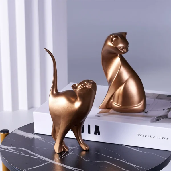 Golden Couples Cat Figurine Table Décor Animal Statues European Creative Resin Art Sculpture Wedding Gift Decoratvie Home Décor - Image 3