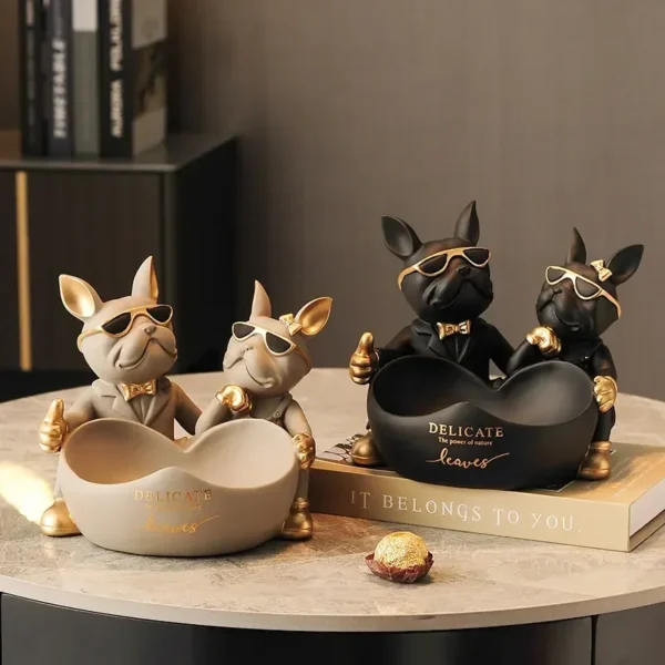 Lovers Bulldog Statue with Bowl Storage Box For Keys Jewelry French Bulldog Figurine Resin Home Décor Table Decoration Sulpture - Image 6